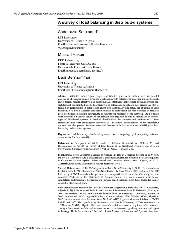 PDF) A survey of load balancing in distributed systems