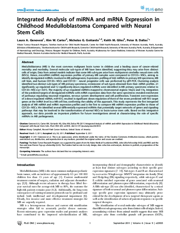 (PDF) Integrated Analysis of miRNA and mRNA Expression in Childhood ...