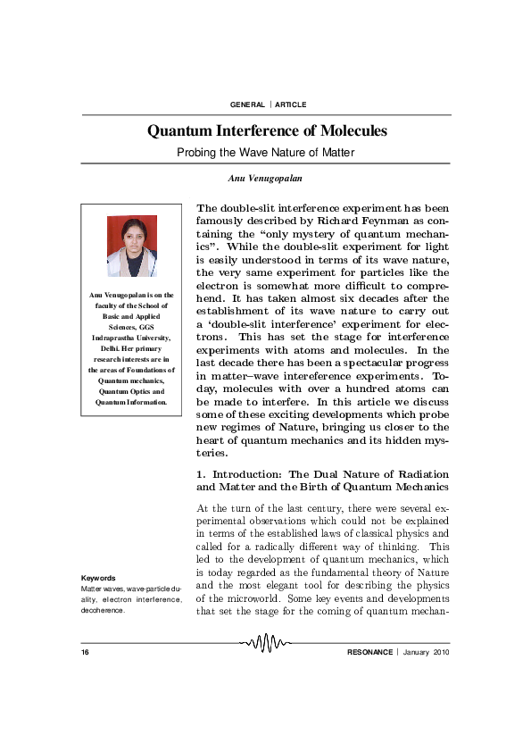 (PDF) Quantum interference of molecules