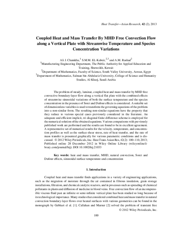 (PDF) Coupled heat and mass transfer by MHD free convection flow along ...