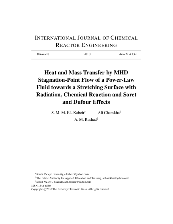 (PDF) Heat and Mass Transfer by MHD Stagnation-Point Flow of a Power ...