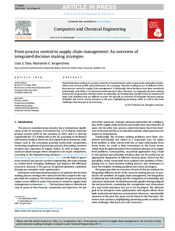 (PDF) From process control to supply chain management: An overview of ...