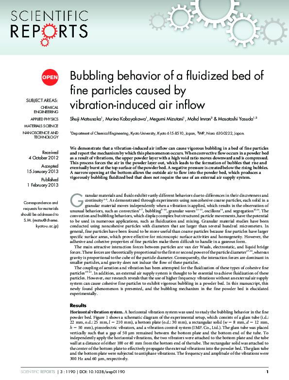 (PDF) Bubbling behavior of a fluidized bed of fine particles caused by