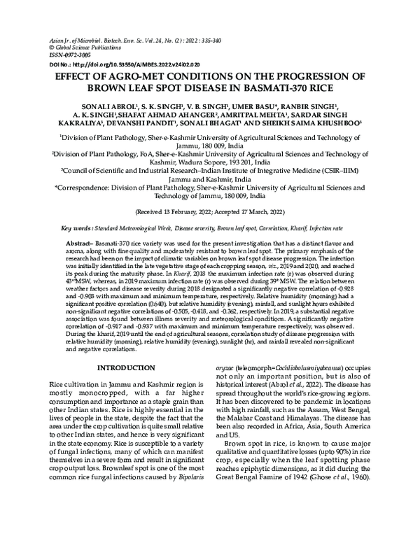 (PDF) Effect of Agro-Met Conditions on the Progression of Brown Leaf ...