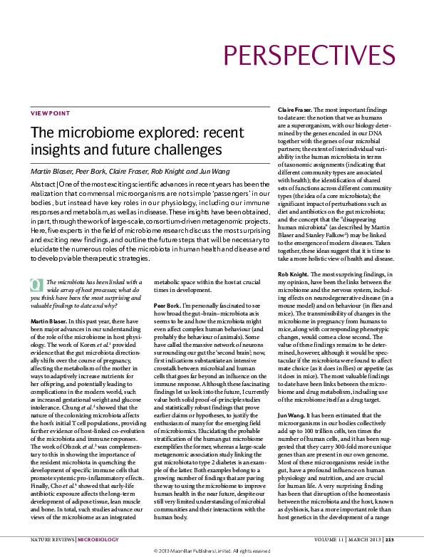 (PDF) The microbiome explored: recent insights and future challenges