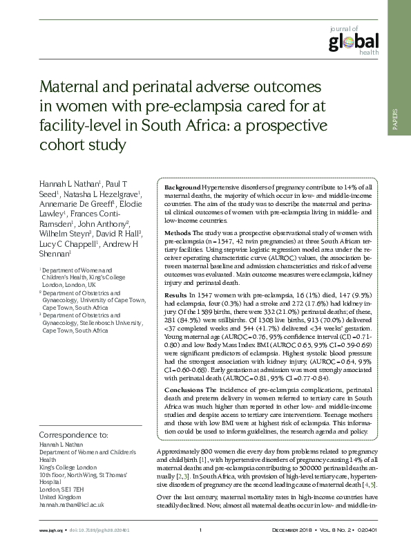 (PDF) Maternal and perinatal adverse outcomes in women with pre ...