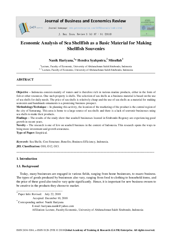 (PDF) Economic Analysis of Sea Shellfish as a Basic Material for Making ...