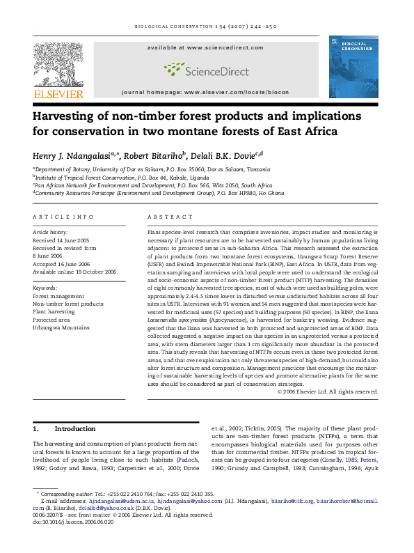 (PDF) Harvesting of non-timber forest products and implications for ...