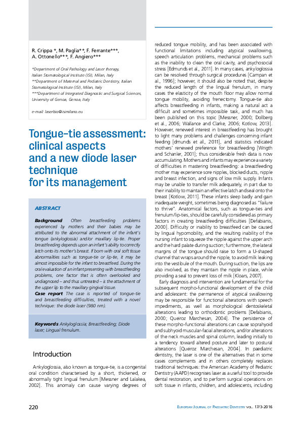 (PDF) Tonguetie assessment clinical aspects and a new diode laser