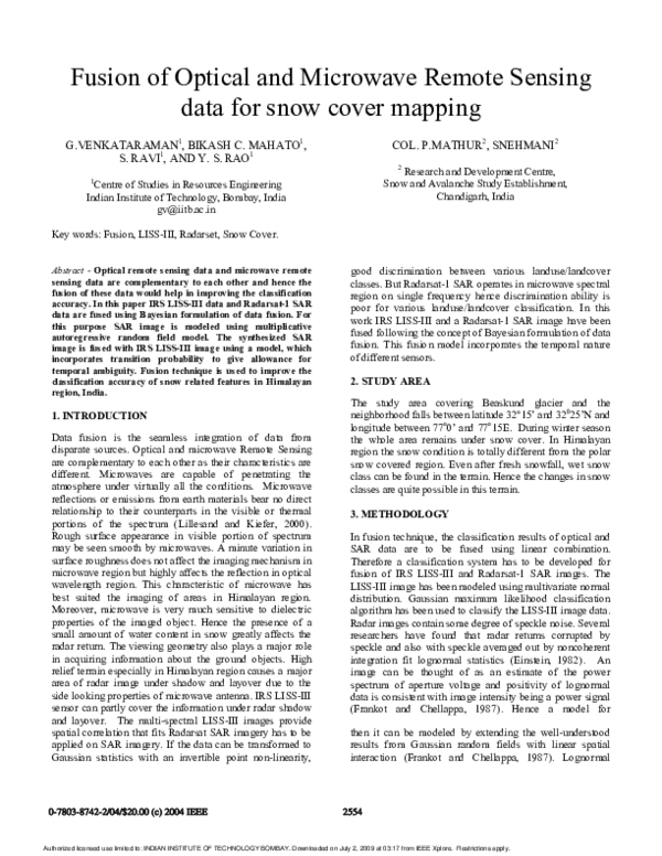 (PDF) Fusion of optical and microwave remote sensing data for snow ...
