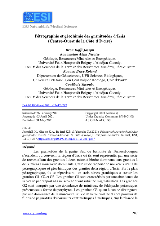 (PDF) Pétrographie et géochimie des granitoïdes d’Issia (Centre-Ouest ...