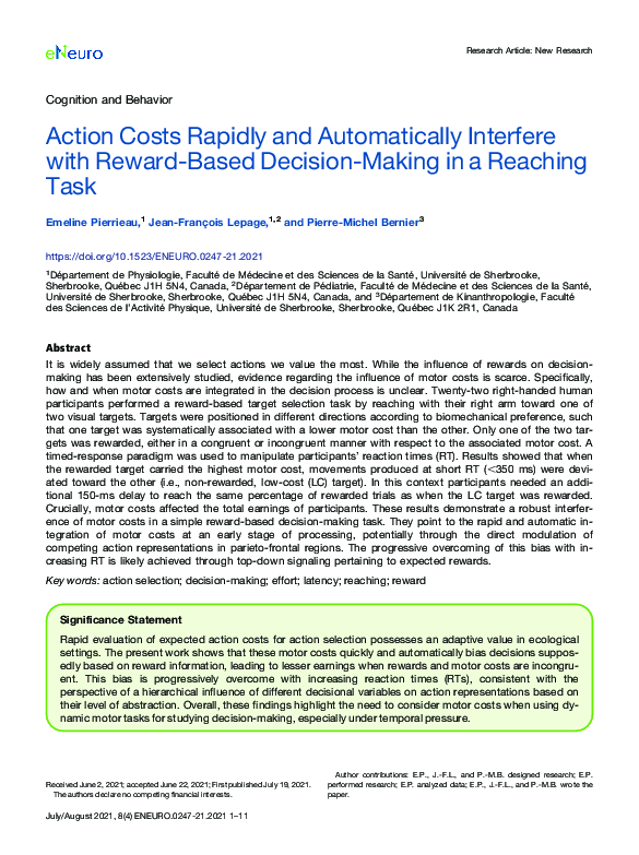 (PDF) Action Costs Rapidly and Automatically Interfere with Reward ...