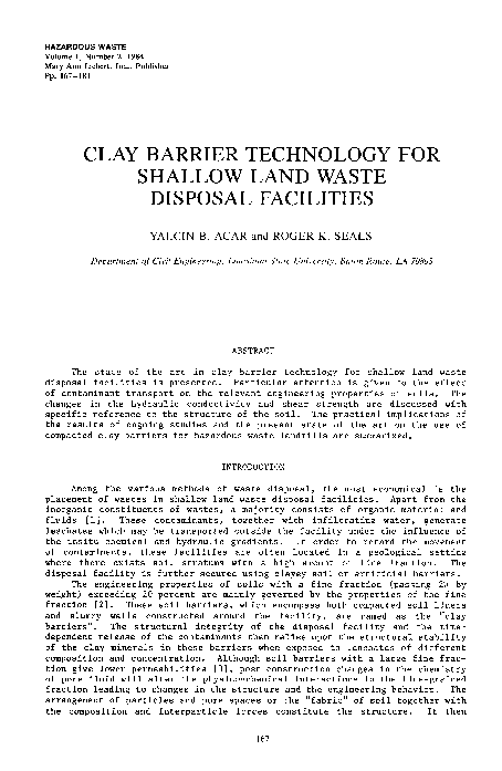(PDF) Clay Barrier Technology for Shallow Land Waste Disposal Facilities