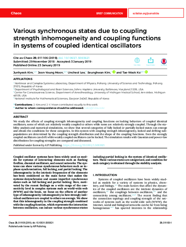 (PDF) Various synchronous states due to coupling strength inhomogeneity ...