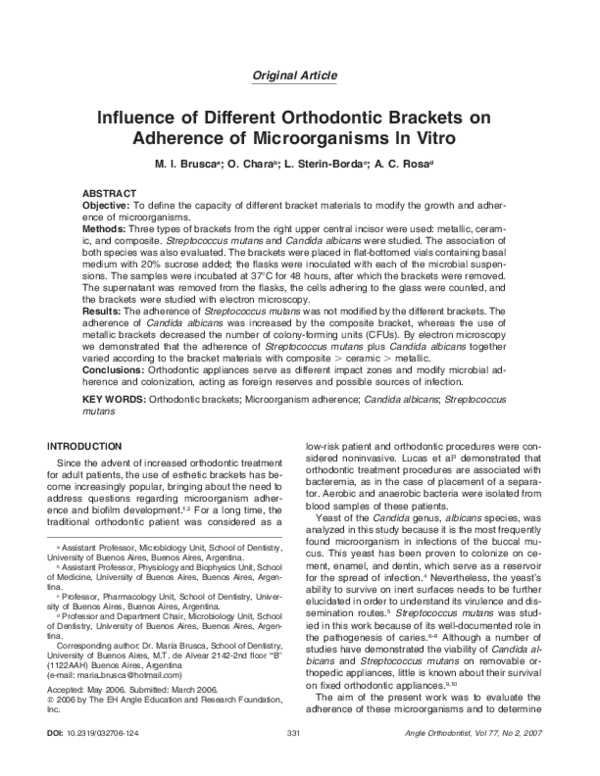 (PDF) Influence of Different Orthodontic Brackets on Adherence of ...