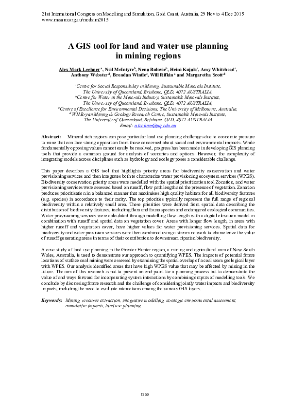 (PDF) A GIS tool for land and water use planning in mining regions