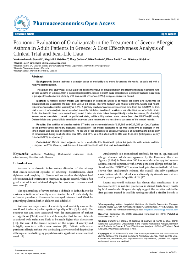(PDF) Economic Evaluation of Omalizumab in the Treatment of Severe ...