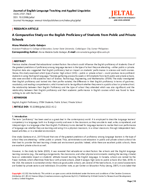 (PDF) A Comparative Study on the English Proficiency of Students from ...