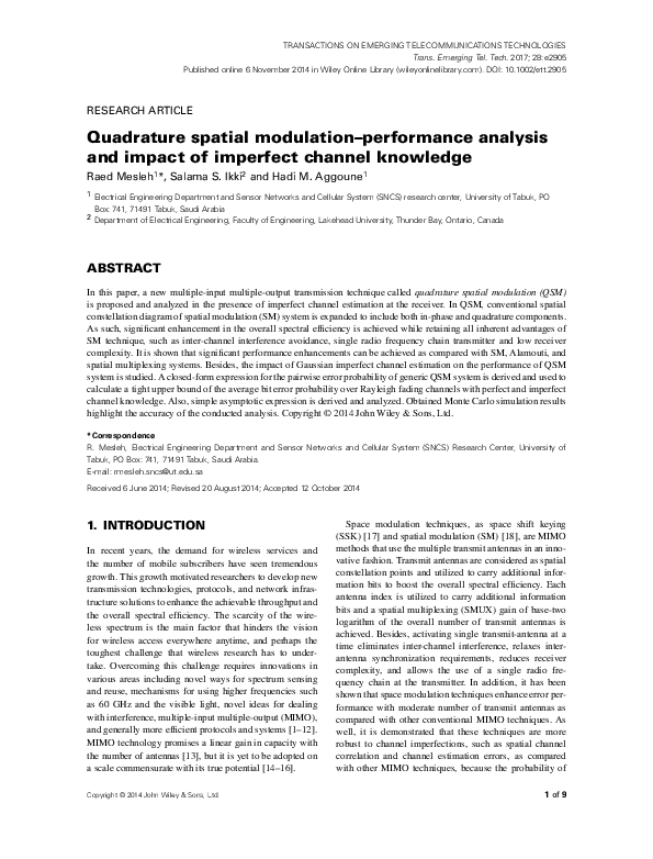 (PDF) Quadrature spatial modulation-performance analysis and impact of ...