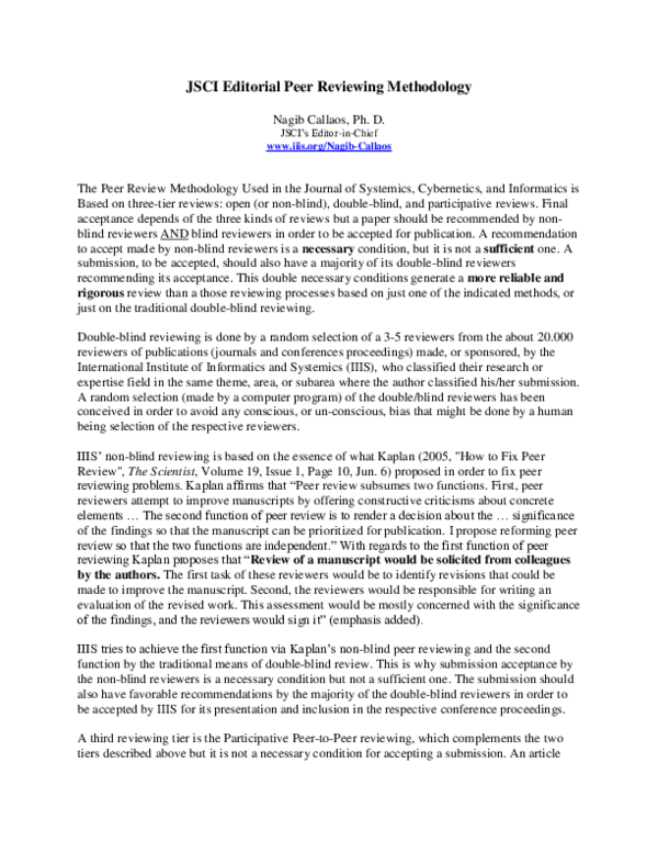 (PDF) JSCI Editorial Peer Reviewing Methodology