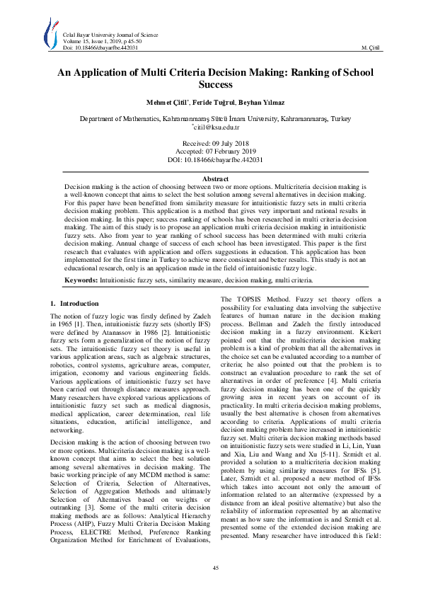 (PDF) An Application of Multi Criteria Decision Making: Ranking of ...