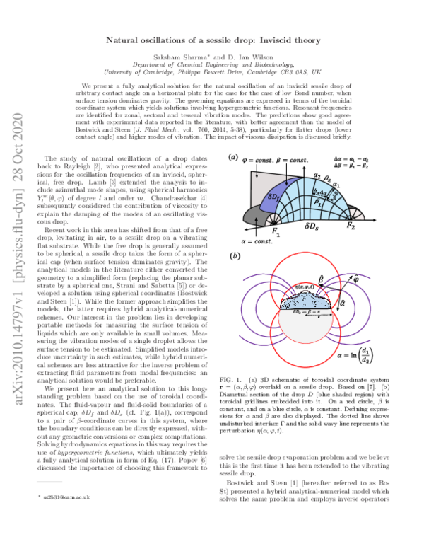 (PDF) Natural oscillations of a sessile drop: Inviscid theory