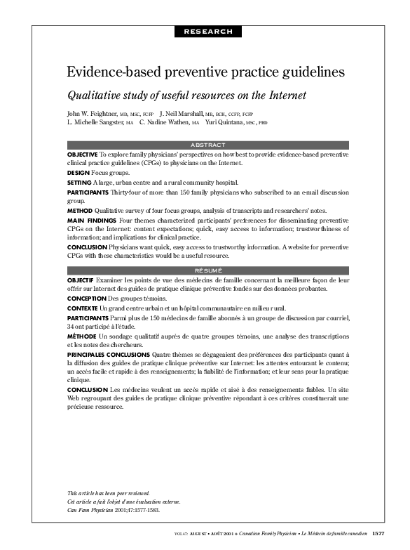 (PDF) Evidence-based preventive practice guidelines. Qualitative study ...