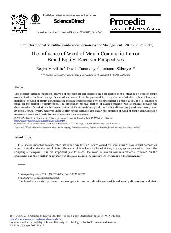 (PDF) The Influence of Word of Mouth Communication on Brand Equity ...
