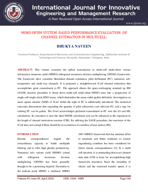 (PDF) Mimo Ofdm System Based Performance Evaluation of Channel ...