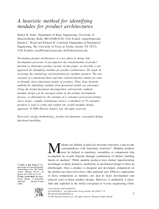 (PDF) A heuristic method for identifying modules for product architectures