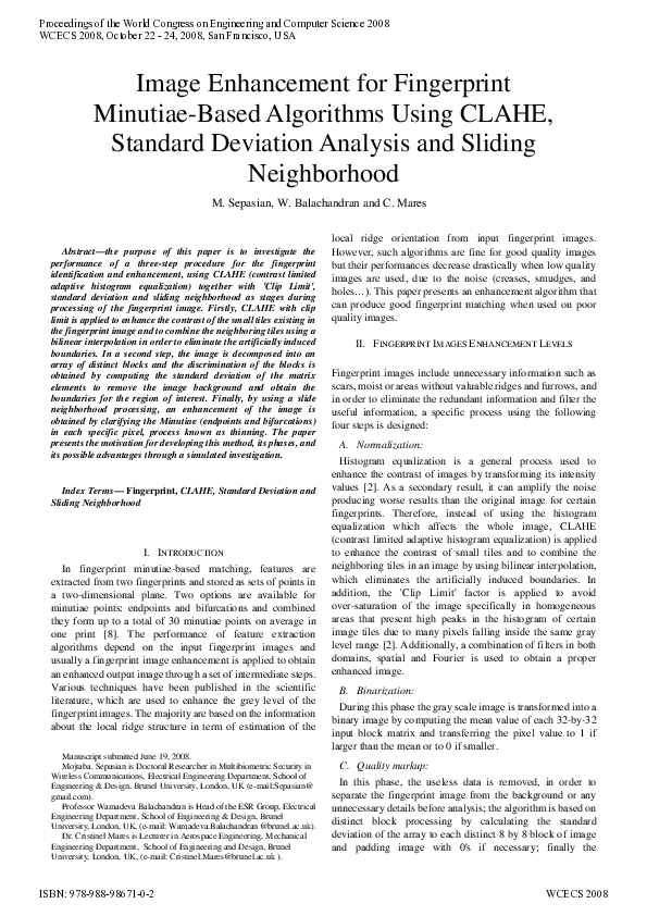 (PDF) Image Enhancement for Fingerprint Minutiae-Based Algorithms Using ...