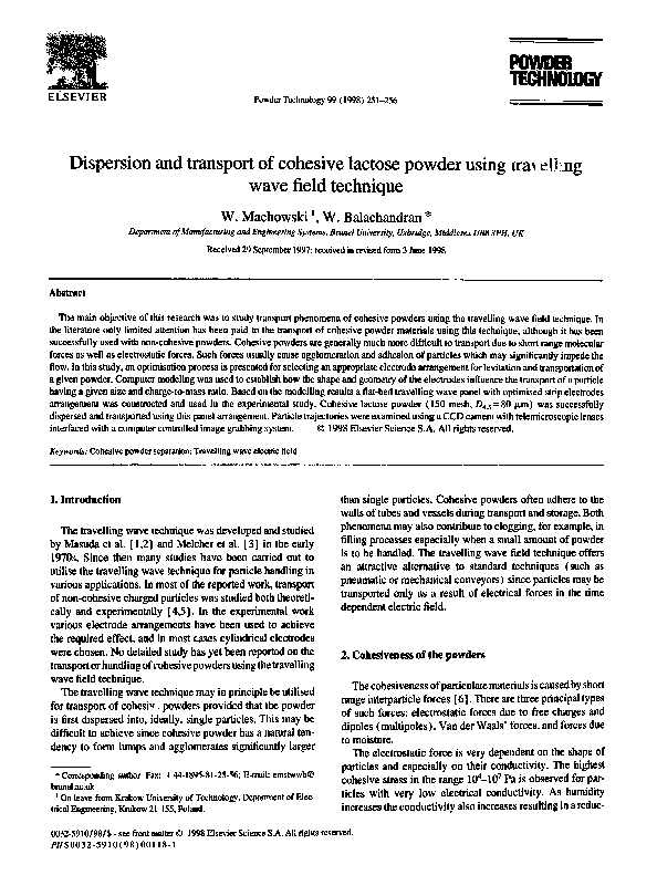 (PDF) Dispersion and transport of cohesive lactose powder using ...