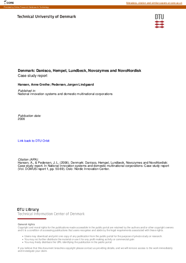 (PDF) Denmark Danisco, Hempel, Lundbeck, Novozymes and NovoNordisk
