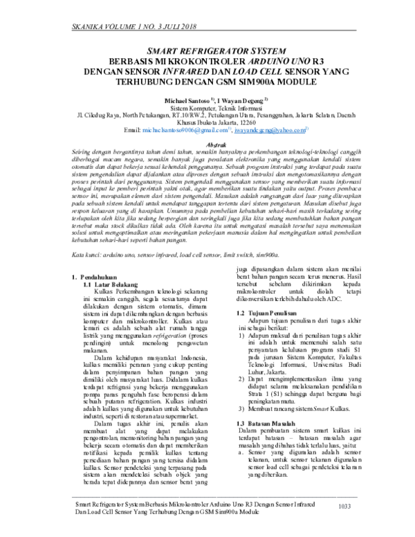 (PDF) Smart Refrigerator System Berbasis Mikrokontroler Arduino Uno R3 ...