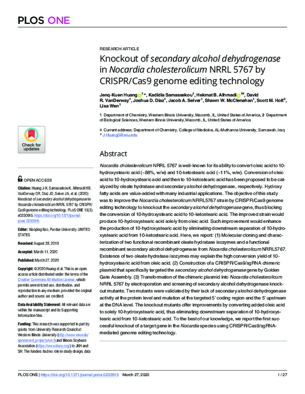 (PDF) Knockout of secondary alcohol dehydrogenase in Nocardia cholesterolicum NRRL 5767 by