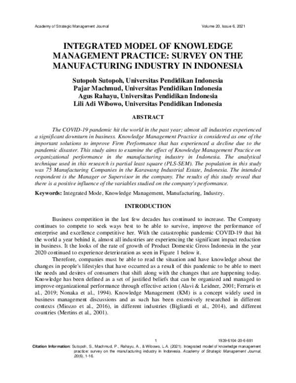 (PDF) Integrated Model of Knowledge Management Practice: Survey on the ...
