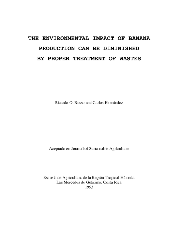 (PDF) The Environmental Impact of Banana Production Can Be Diminished