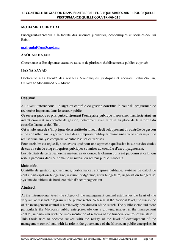 (PDF) Le Controle De Gestion Dans L'Entreprise Publique Marocaine ...