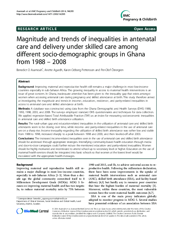 (PDF) Magnitude and trends of inequalities in antenatal care and ...