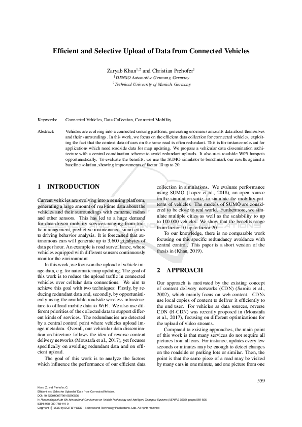 (PDF) Efficient and Selective Upload of Data from Connected Vehicles