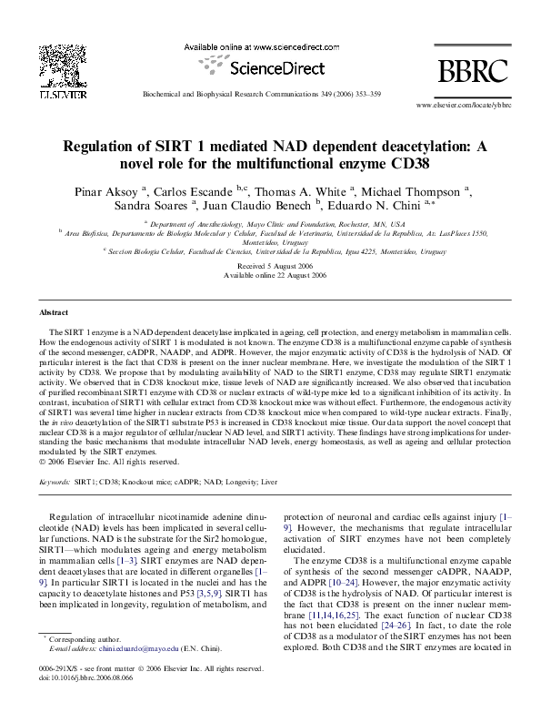(PDF) Regulation of SIRT 1 mediated NAD dependent deacetylation: A ...