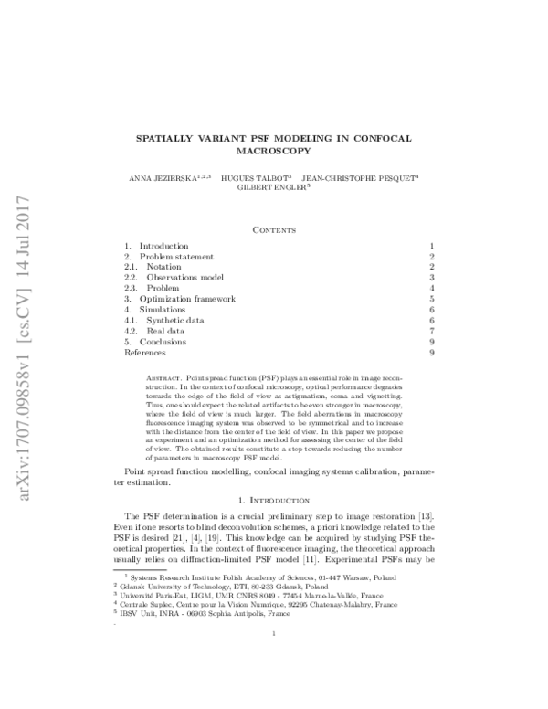 (PDF) Spatially variant PSF modeling in confocal macroscopy