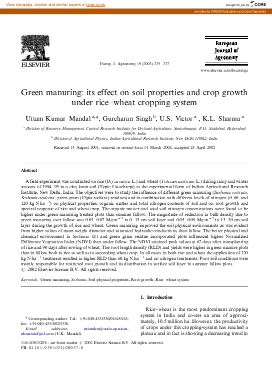 (PDF) Green manuring: its effect on soil properties and crop growth ...