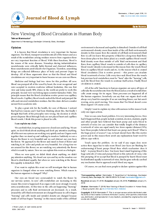 (PDF) New Viewing of Blood Circulation in Human Body