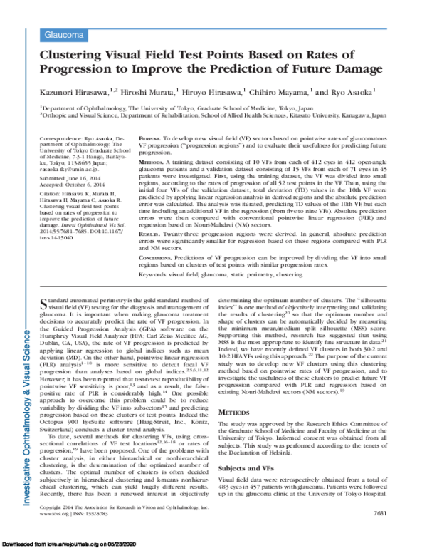(PDF) Clustering Visual Field Test Points Based on Rates of Progression ...