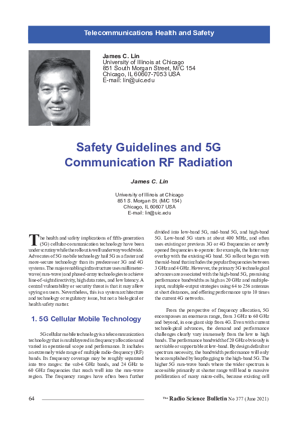 (PDF) Safety guidelines and 5G communication RF radiation James Lin