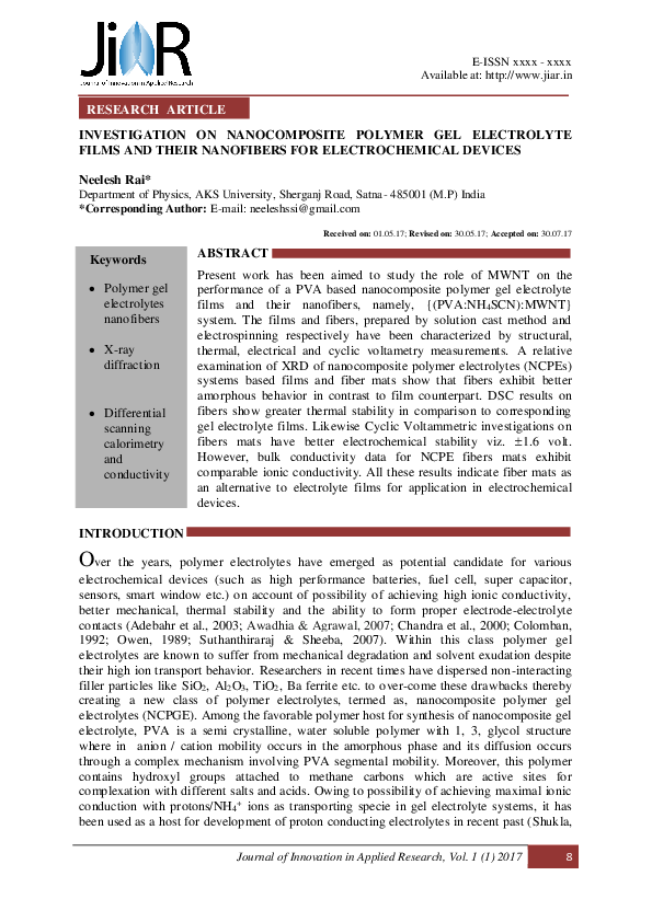 (PDF) Investigation on Nanocomposite Polymer Gel Electrolyte Films and ...