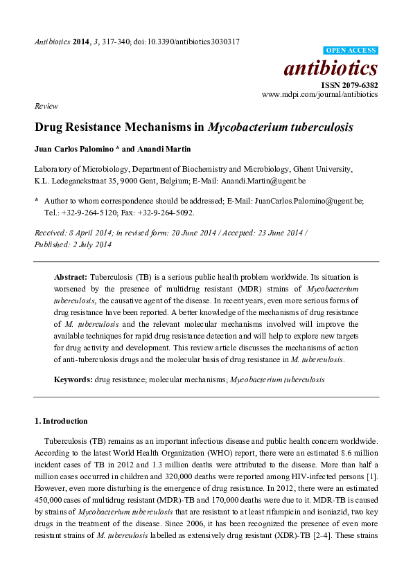 (PDF) Drug Resistance Mechanisms in Mycobacterium tuberculosis