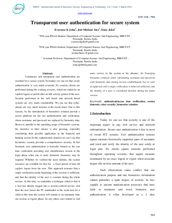 (PDF) Transparent user authentication for secure system