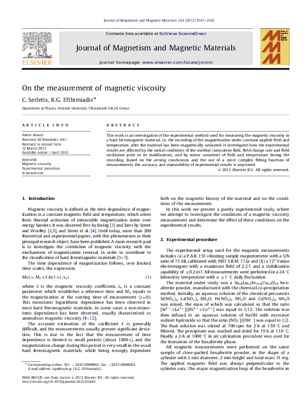 (PDF) On the measurement of magnetic viscosity